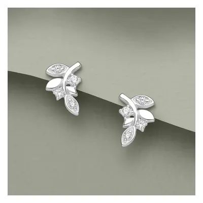 John Greed Tempest Wald Silver CZ Leaf Stud Earrings For Women