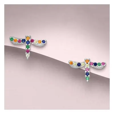 John Greed Tempest Meadow Silver Colourful CZ Dragonfly Stud Earrings For Women