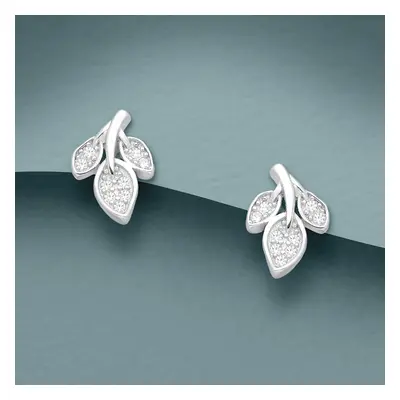 John Greed Tempest Wald Silver Pave CZ Leaf Stud Earrings For Women