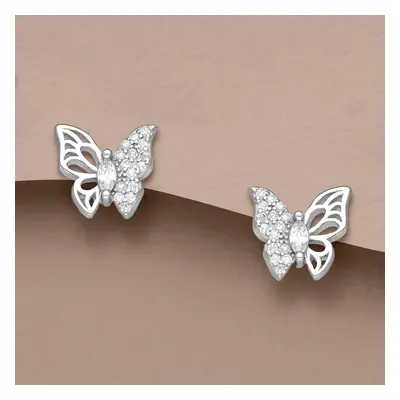 John Greed Tempest Meadow Silver Marquise CZ Butterfly Stud Earrings For Women