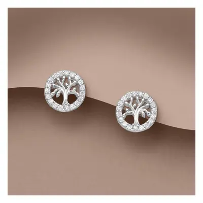 John Greed Tempest Wald Silver CZ Circle Tree Of Life Stud Earrings For Women