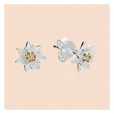 John Greed Tempest Silver July Birth Flower Water Lily Stud Earrings For Women