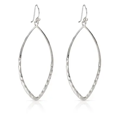 John Greed Signature Silver Open Marquise Hammered Drop Earrings For Women