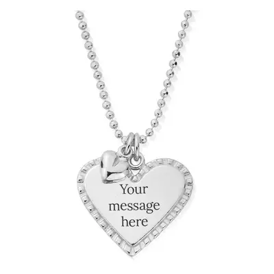 ChloBo Silver Personalised Diamond Cut Double Heart Necklace For Women