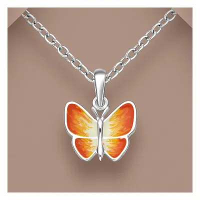 John Greed Tempest Meadow Silver Orange Enamel Butterfly Necklace For Women