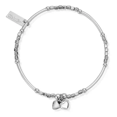 ChloBo Silver Mini Noodle Cube Two Heart Bracelet For Women