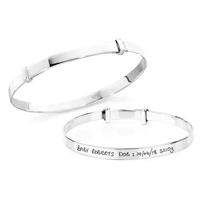 John Greed Signature Children's Silver Plain Handwriting Expanding Bangle