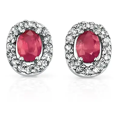 Fine Jewellery by John Greed 9ct White Gold Ruby & Diamond Oval Stud Earrings For Women