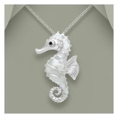 John Greed Tempest Cove Silver Mother of Pearl & Enamel Seahorse Necklace For Women