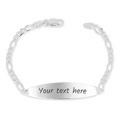 John Greed Signature Silver ID Bar Figaro Chain Bracelet