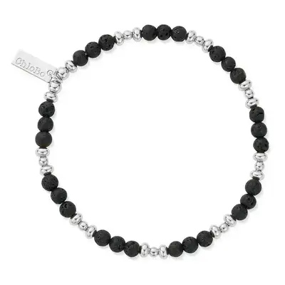 ChloBo Men's Silver Black Lava Saucer Bracelet