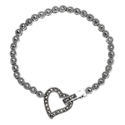 John Greed Signature Silver Marcasite Open Heart Bracelet For Women