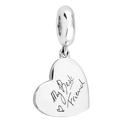 John Greed Signature Silver Medium Heart Pendant Handwriting Charm For Women