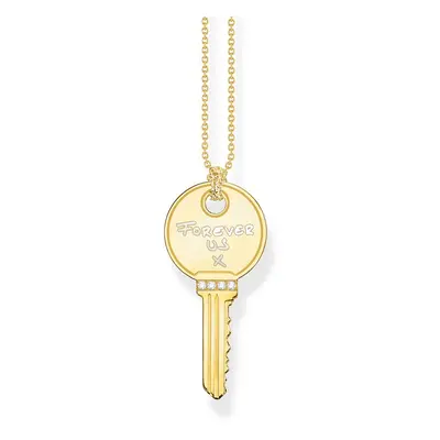 THOMAS SABO Gold Plated & CZ Rounded Key Handwriting Necklace For Women