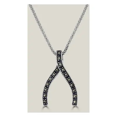 John Greed Signature Silver Marcasite Wishbone Necklace For Women