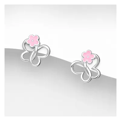 John Greed Signature Silver Pink Enamel Butterfly Stud Earrings For Women