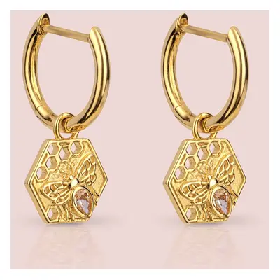 John Greed Tempest Meadow Gold Plated Hexagon Bee Hoop Earrings For Women