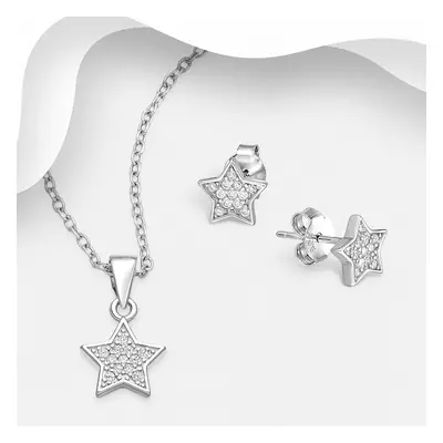 John Greed Signature Silver Pave CZ Star Necklace & Earrings Set For Women