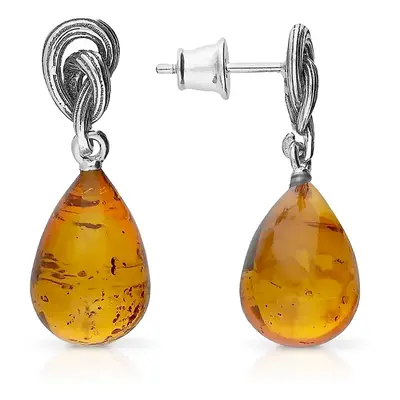 John Greed Signature Silver Amber Knot Drop Earrings For Women