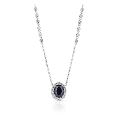 Diamonfire Silver White & Sapphire Zirconia Oval Cut Necklace For Women