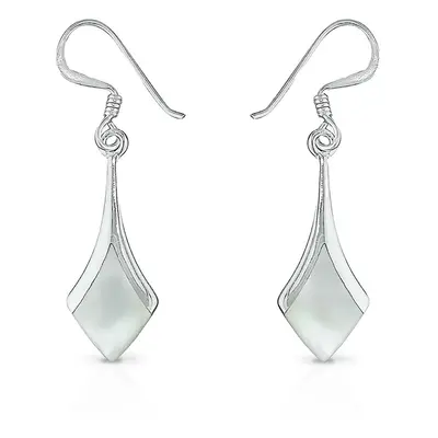 John Greed Signature Silver Mother of Pearl Diamond Shaped Drop Earrings For Women