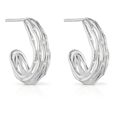 John Greed Signature Silver CZ Bamboo Stem Half Hoop Earrings For Women