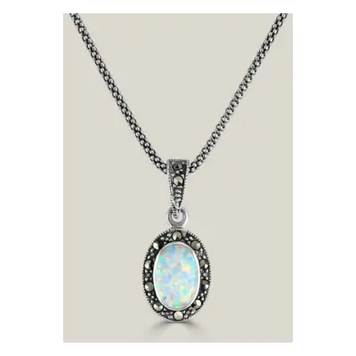 John Greed Signature Silver Marcasite & Opal Oval Necklace For Women