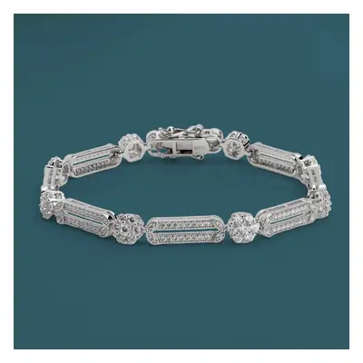 John Greed Signature Silver CZ Bar Flower Bracelet For Women