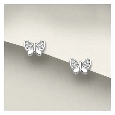 John Greed Tempest Meadow Silver CZ Mini Butterfly Stud Earrings For Women