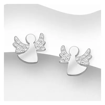 John Greed Signature Silver CZ & Plain Angel Stud Earrings For Women