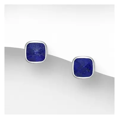 John Greed Signature Silver Lapis Lazuli Square Stud Earrings For Women