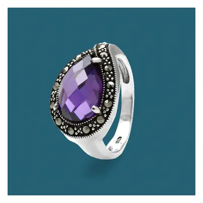 John Greed Signature Silver Marcasite & Amethyst CZ Loop Ring For Women