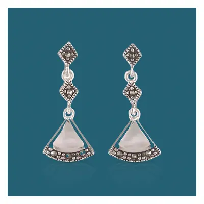 John Greed Signature Silver Marcasite & Mother of Pearl Triangle Drop Earrings For Women