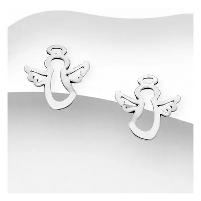 John Greed Signature Silver Angel Outline Stud Earrings For Women