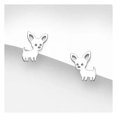 John Greed Signature Silver Chihuahua Dog Stud Earrings For Women