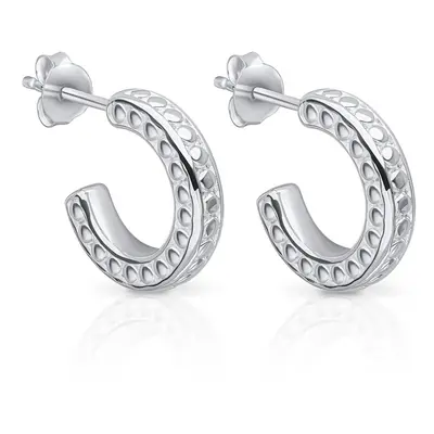 John Greed Signature Silver Textured Channel Hoop Earrings For Women