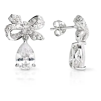 John Greed Signature Silver CZ Bow Pear Drop Earrings For Women