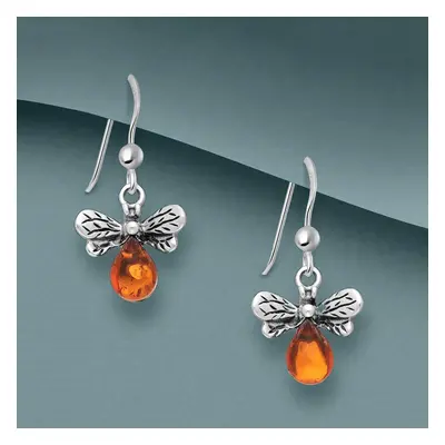 John Greed Tempest Meadow Silver Baltic Amber Bee Drop Earrings For Women