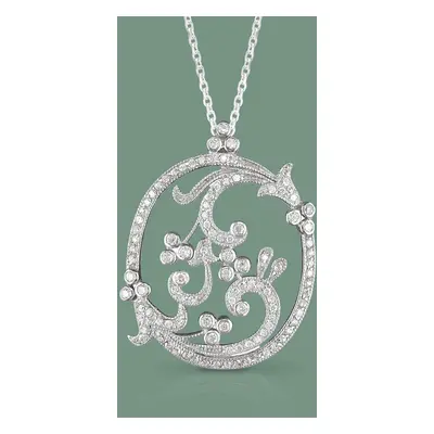 John Greed Signature Silver CZ Filigree Oval Flower Necklace For Women