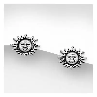 John Greed Signature Silver Sun with Face Stud Earrings For Women