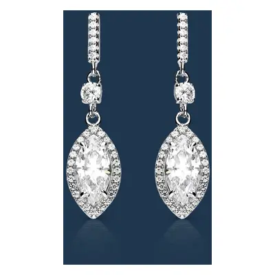 John Greed Signature Silver CZ Marquise Halo Drop Earrings For Women