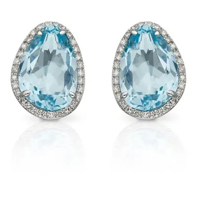 Fine Jewellery by John Greed 9ct White Gold Blue Topaz & Diamond Irregular Earrings For Women