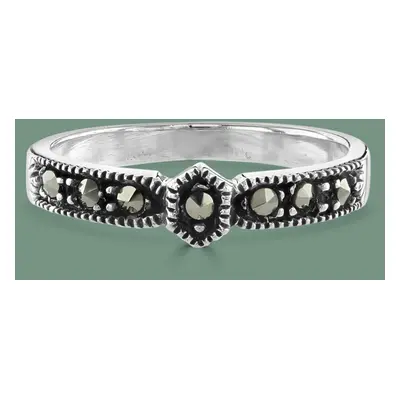 John Greed Signature Silver Marcasite Hexagon Ring For Women