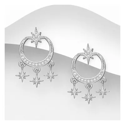 John Greed Signature Silver CZ Star & Crescent Moon Earrings For Women