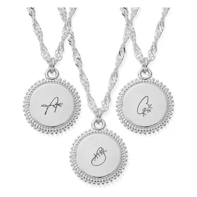 ChloBo Silver Initial Personalised Moon Coin Necklace For Women