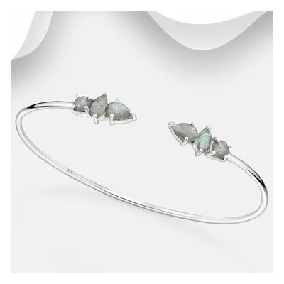 John Greed Signature Silver Labradorite Ends Cuff Bangle For Women