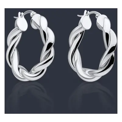 John Greed Portrait Sketch Silver Chunky Rope Twist Hoop Earrings For Women