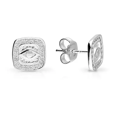 John Greed Signature Silver CZ Square Evil Eye Stud Earrings For Women