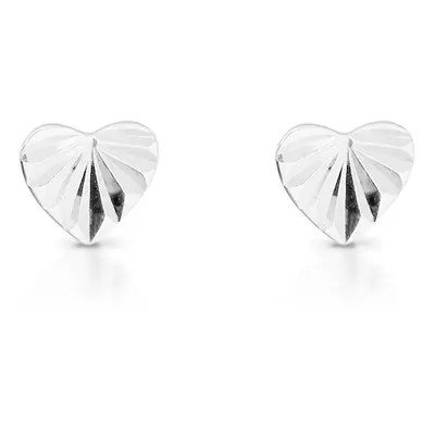 John Greed Signature Silver Small Diamond Cut Heart Stud Earrings For Women