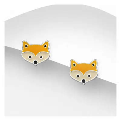 John Greed Signature Silver Enamel Fox Head Stud Earrings For Women